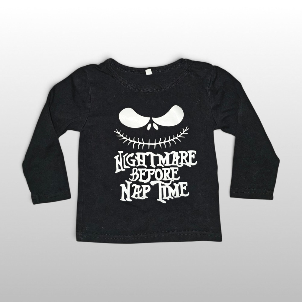 Boys Long Sleeve Nightmare Before Nap Time Goth Graphic Black 12M Halloween